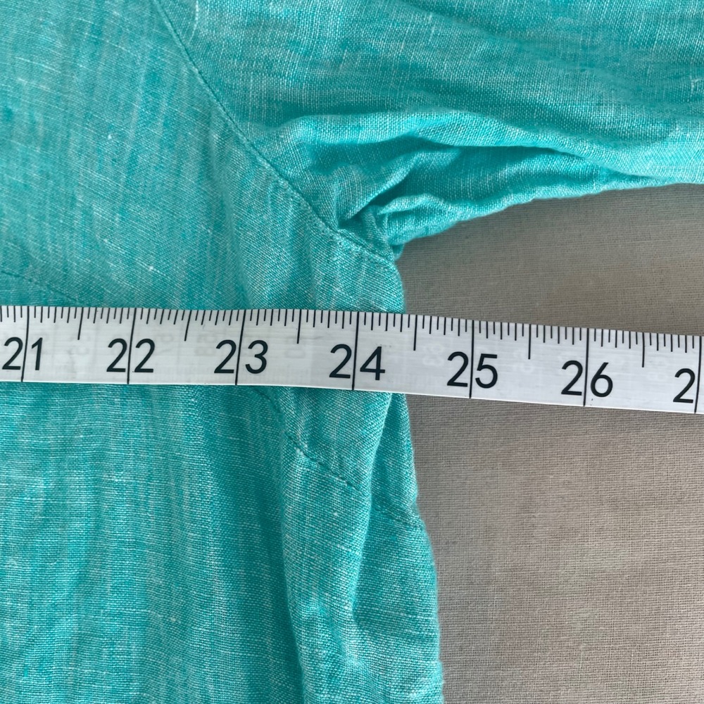 Tahari  Linen Tunic Top Turquoise 3/4 Sleeve Button Detail 2X Lagenlook - Picture 5 of 9
